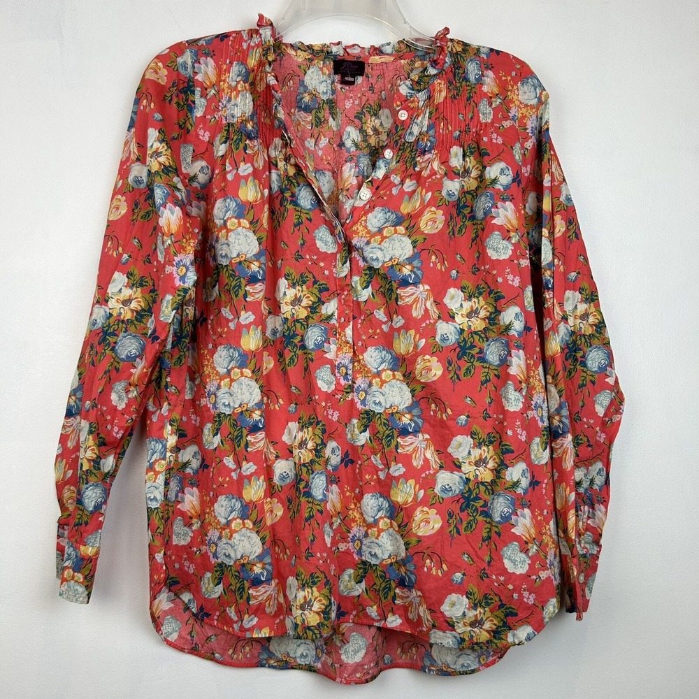 J Crew Liberty Top Womens 4 Fabric Shirt Peasant Blouse Coral Boho Prairie